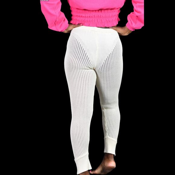 Ruve Loom Pants Beige 3D Knit Crochet Slim Pull On Swim Coverup Knitwear Small - Picture 3 of 14